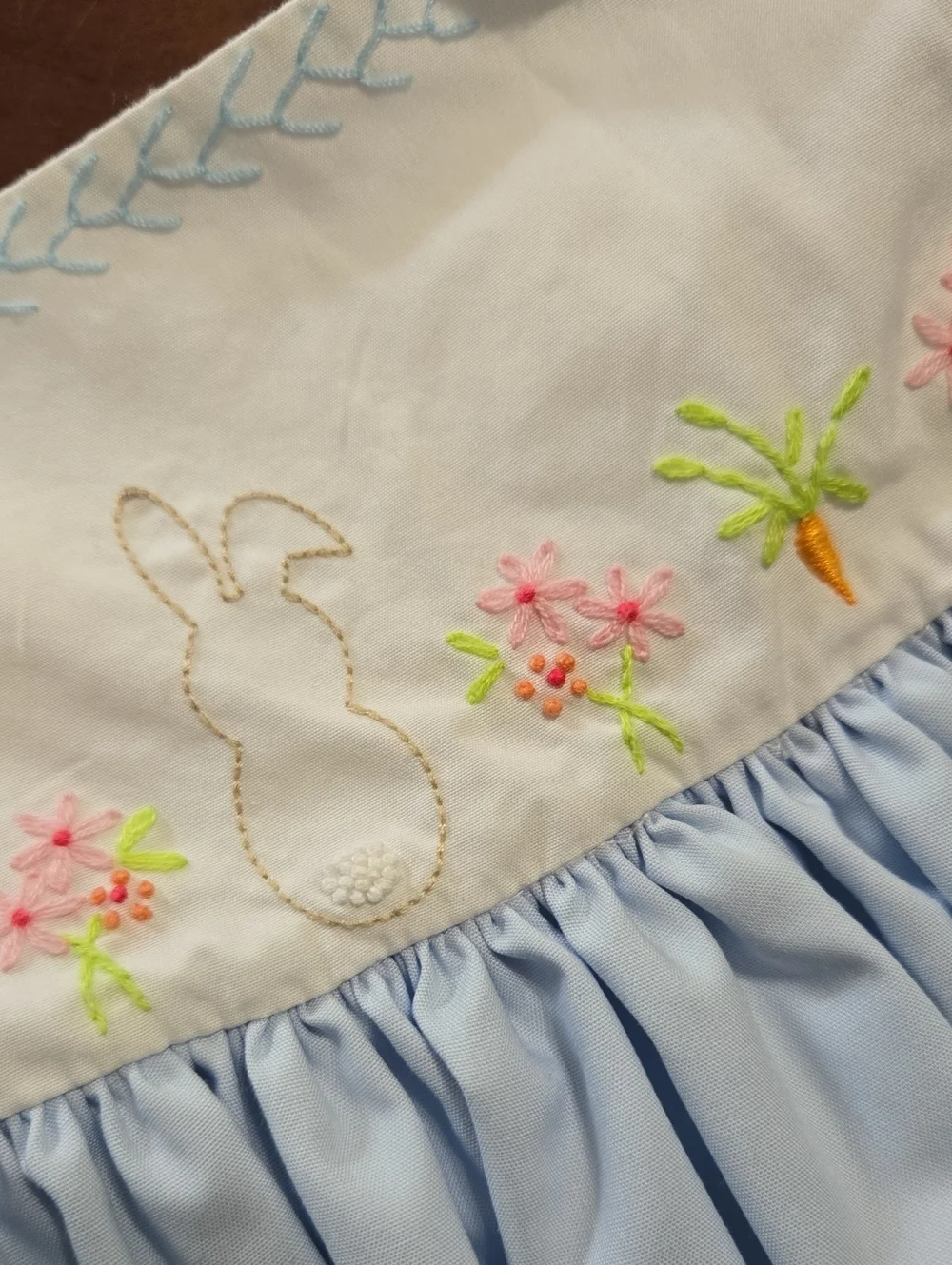 The Proper Peony Classic Light Blue Embroidered Bunny Smock Dress for Girls